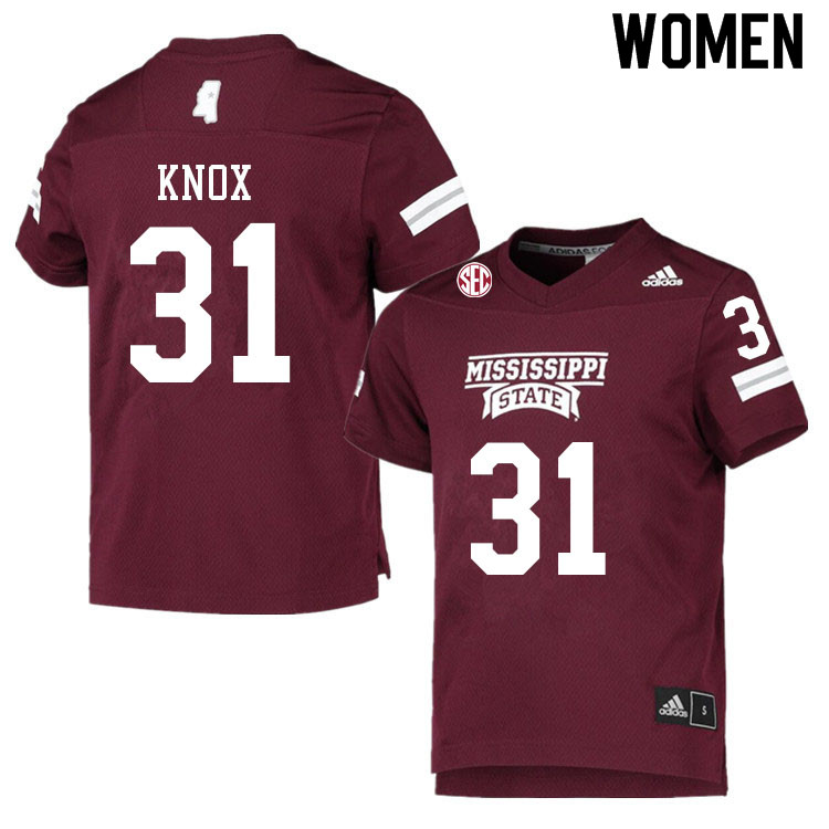 Women #31 Teddy Knox Mississippi State Bulldogs College Football Jerseys Sale-Maroon